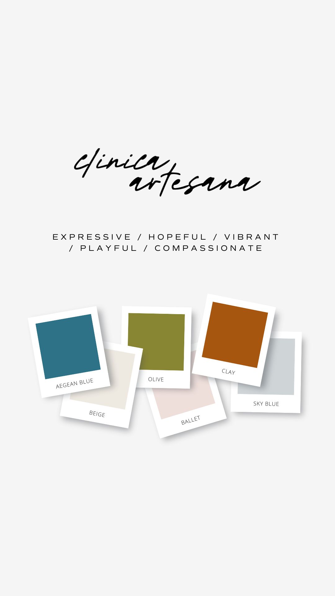 an image that depicts my brand design process using color psychology to showcase the brand color palette for Clinica Artesana