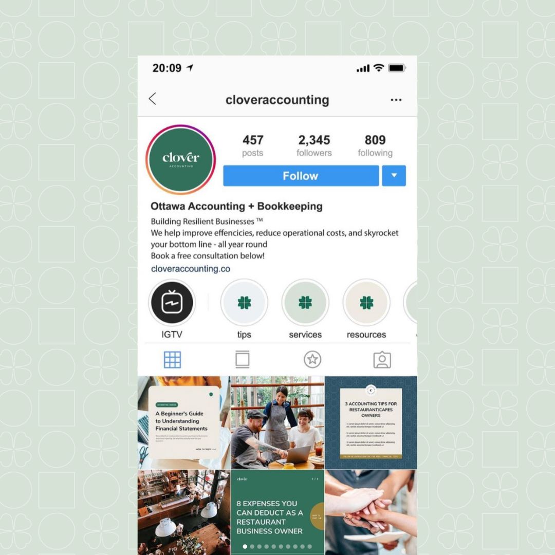 Instagram Grid for Clover Accounting to Stand Out In The Industry
